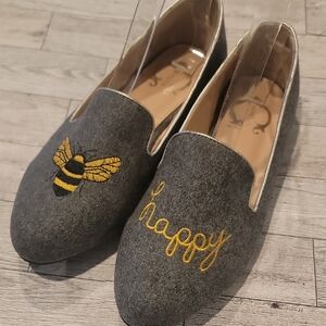 C Wonder Bee Happy Gray And Gold Slip On Flats Size 7 1/2 Wide